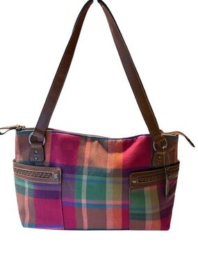Madison Studio Plaid Multicolor Shoulder Bag with Faux Leather Trim